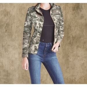 Kensie Jeans Utility Jacket Womens Gray Camo Military Cargo Coat NWT